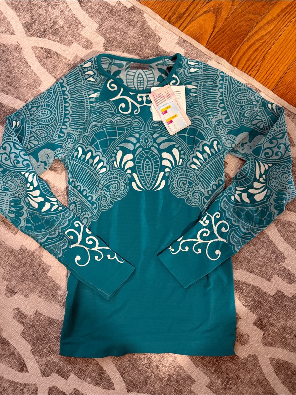 Athleta Teal and White Long-Sleeve Performance Top
